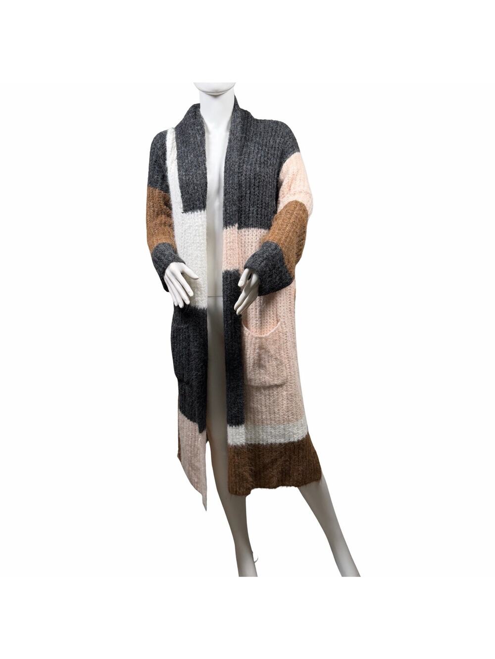 A.N.A A New Approach Women's Size Large Long Colorblock Duster Cardigan Brown